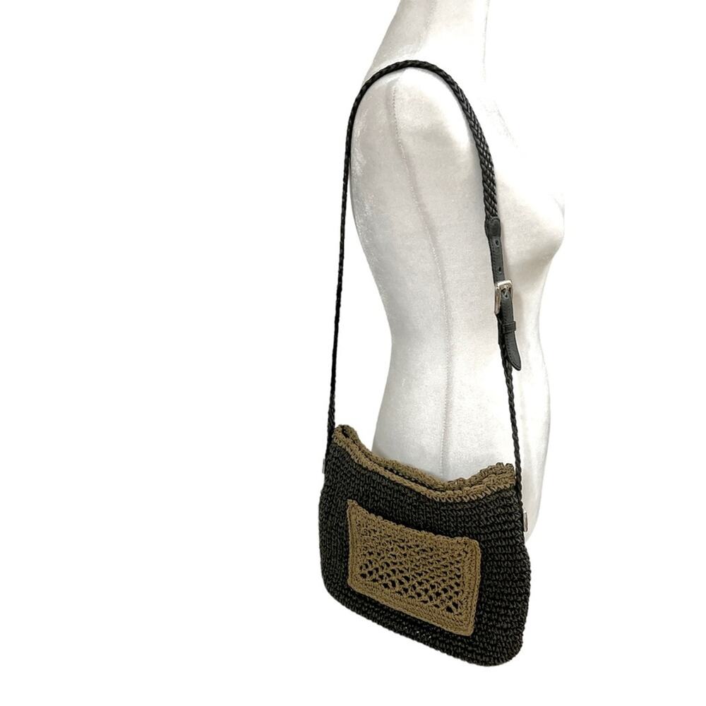 Brighton Women’s Woven Straw Adjustable Brown Shoulder Bag Leather Strap